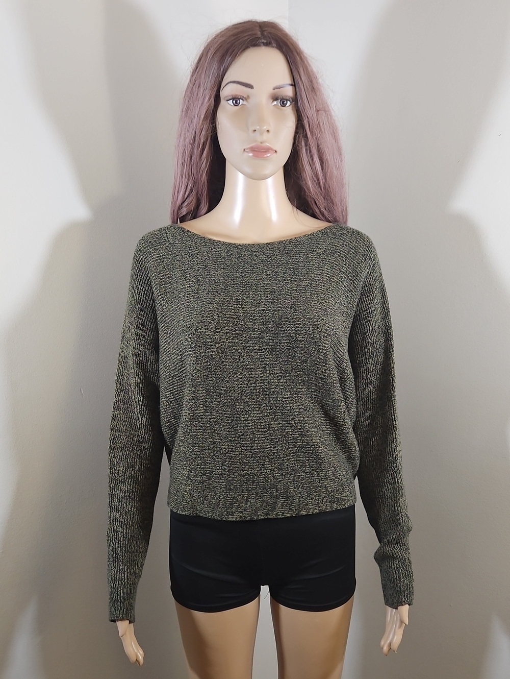 Aritzia Wilfred Olive Green Crewneck Soft Knit Sweater Top High Low Long Sleeves